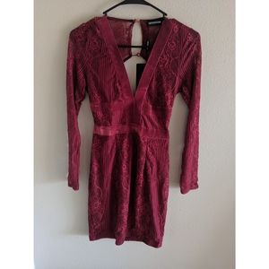 PLT Burgandy Velvet/Lace mini dress
